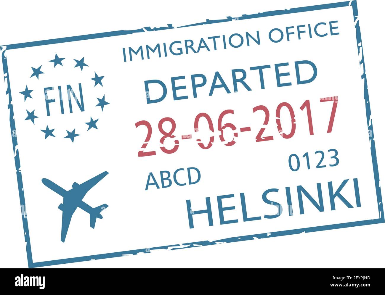 A quitté le timbre de visa isolé d'Helsinki. Modèle de sceau Vector Finlande avec date et avion Illustration de Vecteur