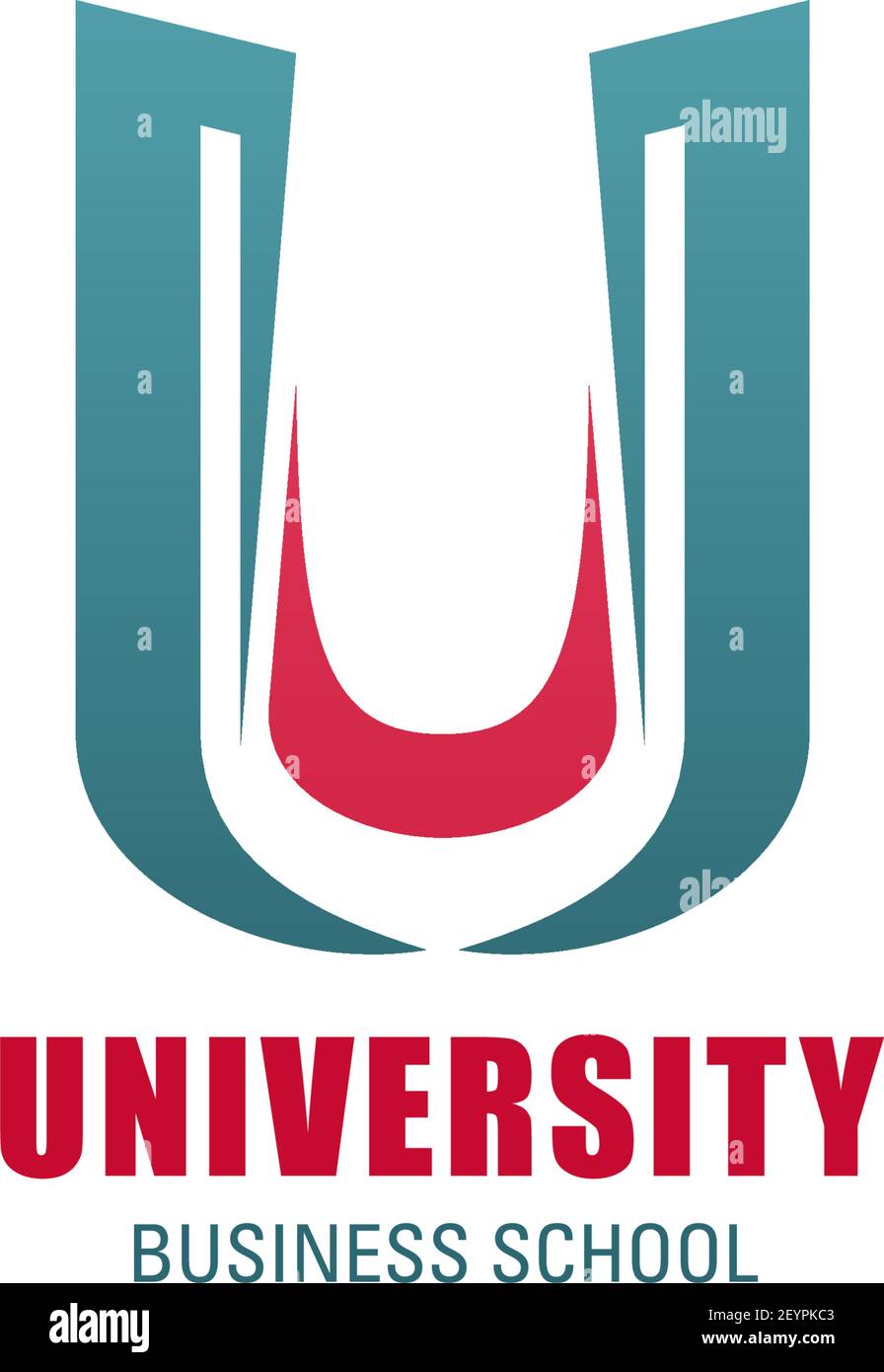 Icône de résumé universitaire pour modèle d'emblème d'école de commerce. Police abstraite d'identité d'entreprise de la lettre majuscule U composée de LIN courbé bleu et rose Illustration de Vecteur