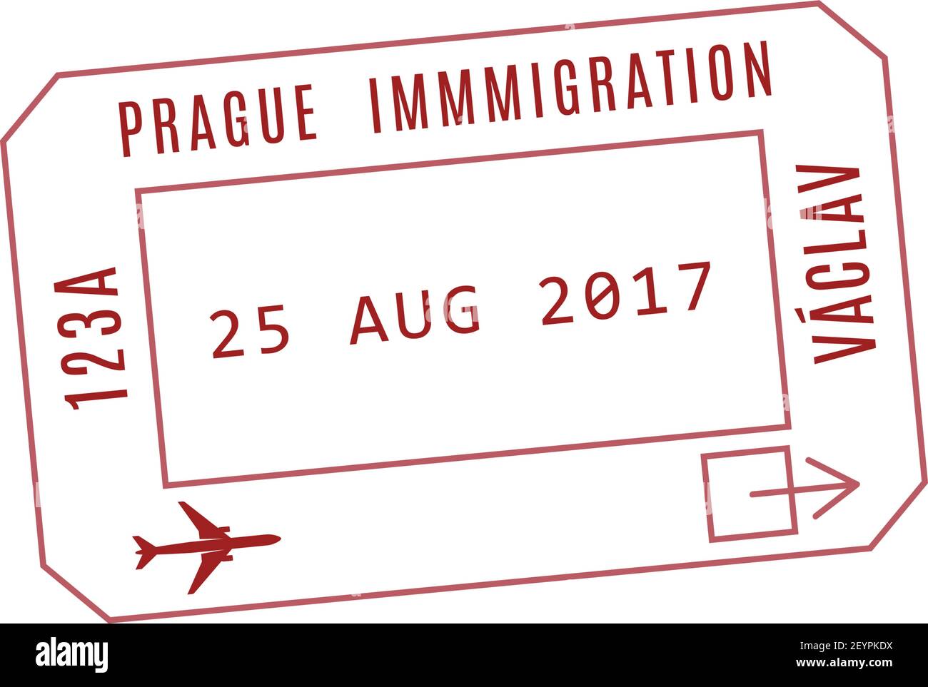 Timbre d'immigration destination Prague. Visa de voyage international en République tchèque vecteur icône isolée Illustration de Vecteur