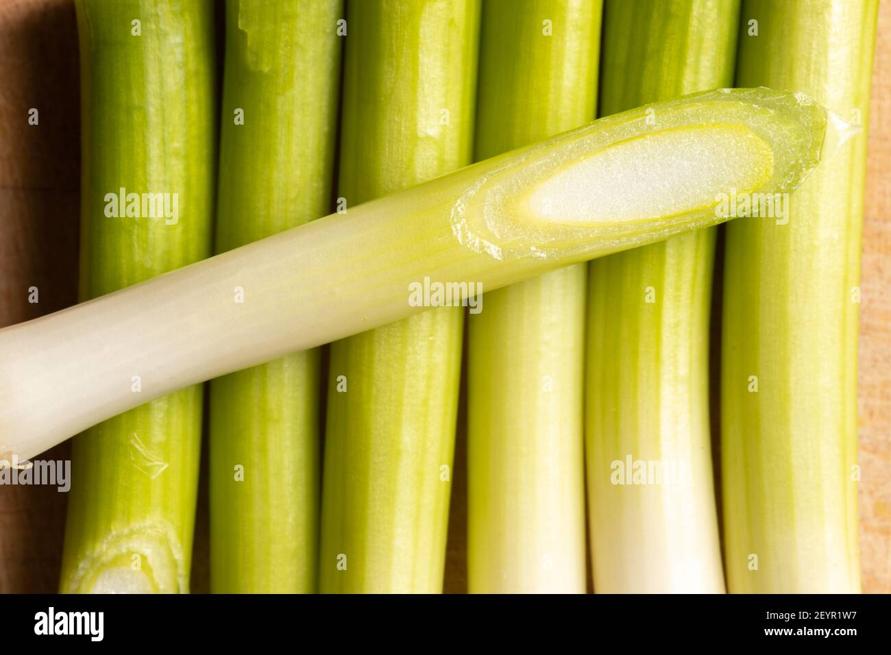 arrangement d'oignons verts comme condiment pour une cuisine saine, végétarienne, végétalienne avec moins de gras Banque D'Images