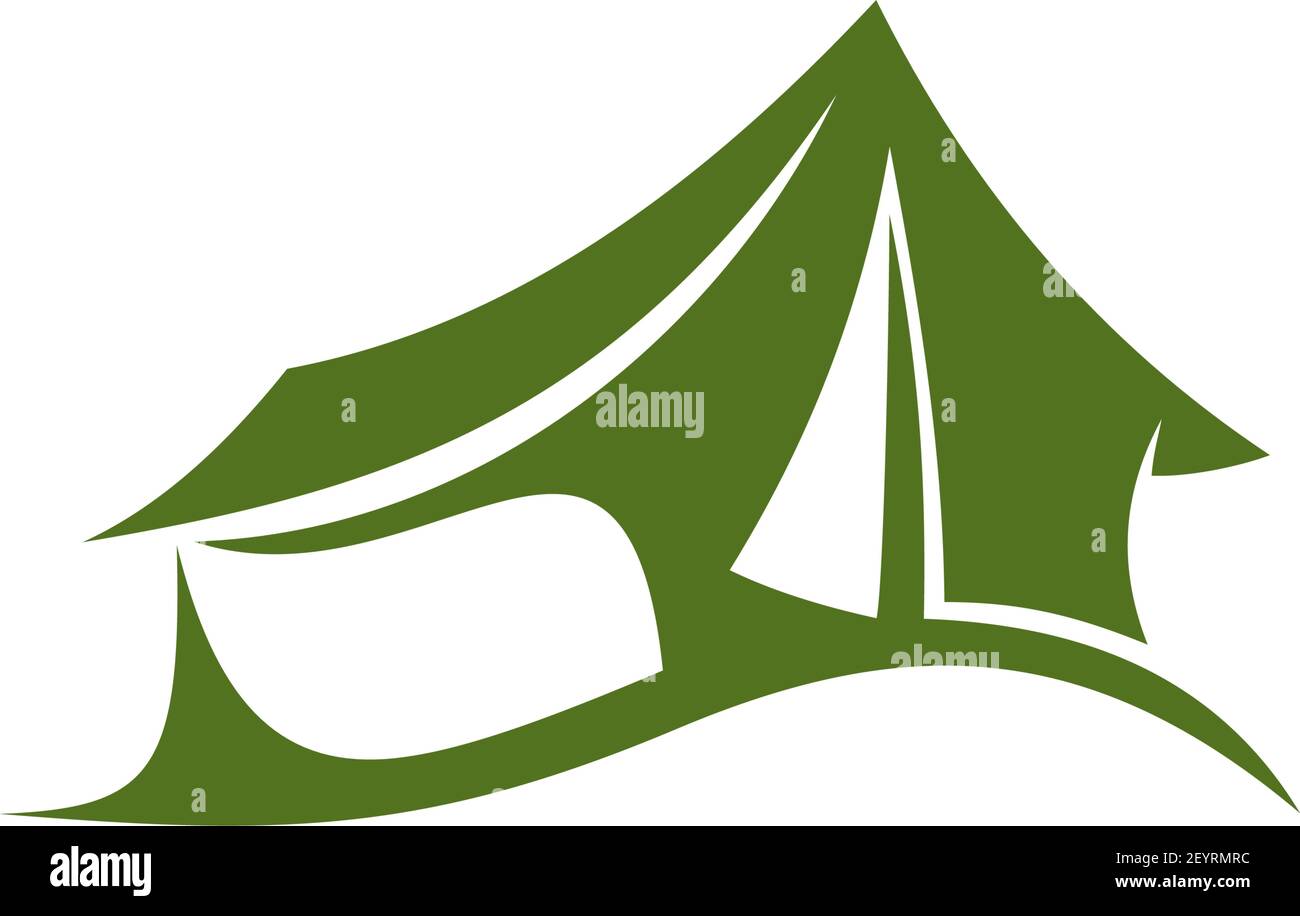 Icône de tente de camping et de randonnée, alpinisme et tourisme extrême. Symbole vecteur cabine aventure en extérieur. Logement portable étanche, symbole de Illustration de Vecteur