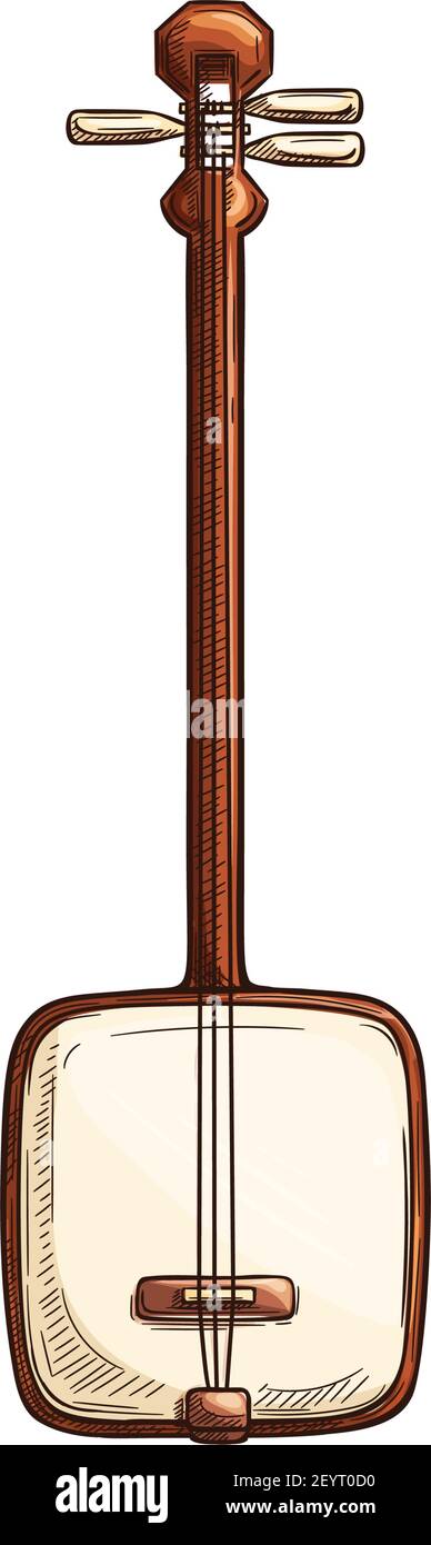 Esquisse isolée d'instrument de musique de shamisen japonais. Guitare à  trois cordes Vector avec bachi Image Vectorielle Stock - Alamy