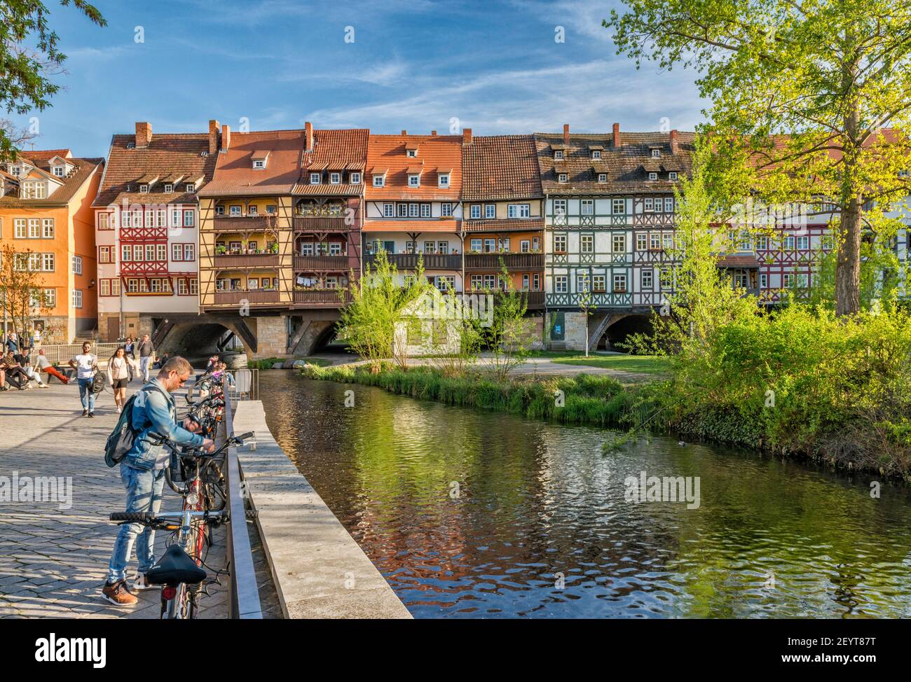 Maisons à colombages à Krämerbrücke (pont des marchands) à Erfurt, Thuringe, Allemagne Banque D'Images