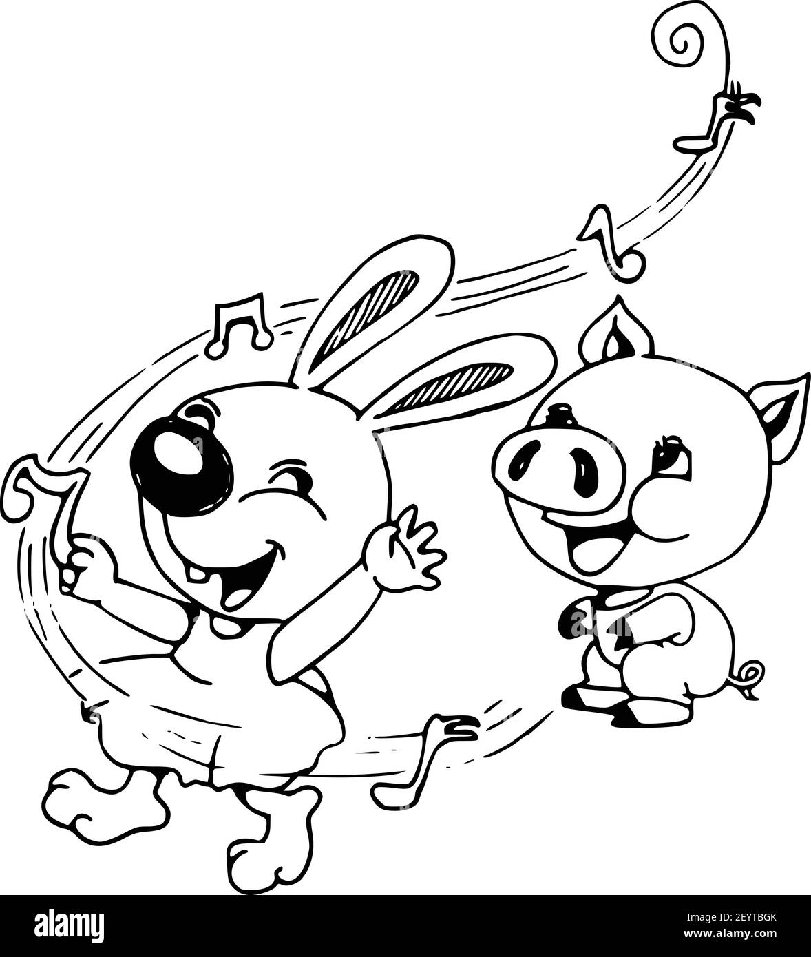 vecteur caricature animaux de la ferme lapin et cochon chanter chant Illustration de Vecteur