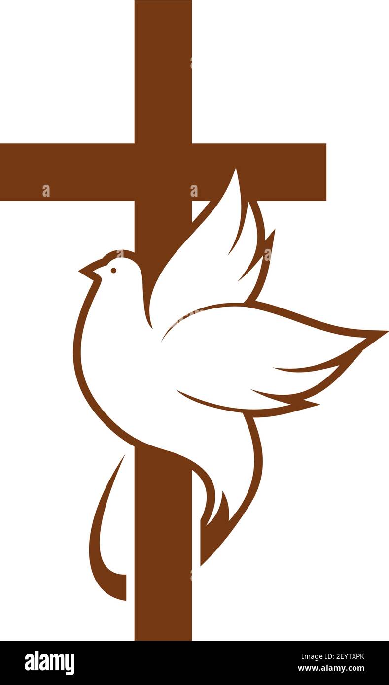 Colombe sur la paix et le symbole de la religion isolée croisée. Vecteur Saint-Esprit oiseau et crucifix Illustration de Vecteur