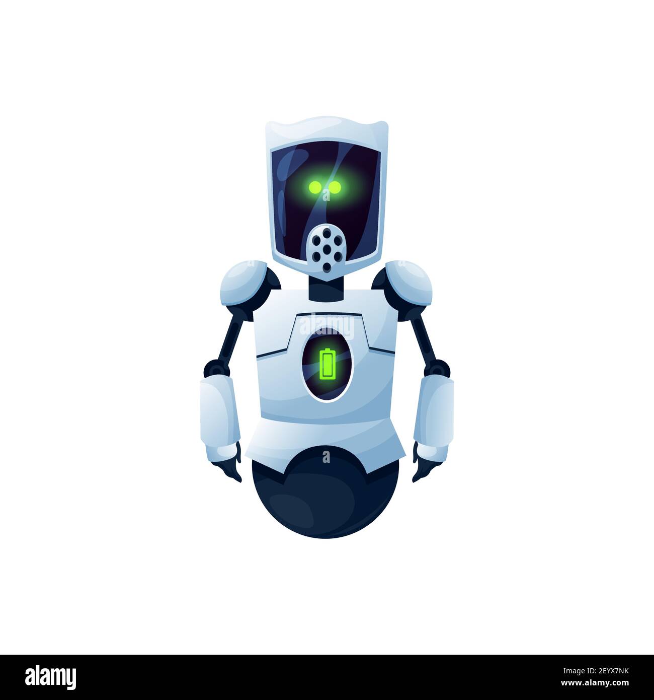 Sympathique robot android sans pied sur la roue cyborg isolé icône de dessin animé. Vector ai bot, assistant intelligent robotique android convivial et sophistiqué. Artifici Illustration de Vecteur