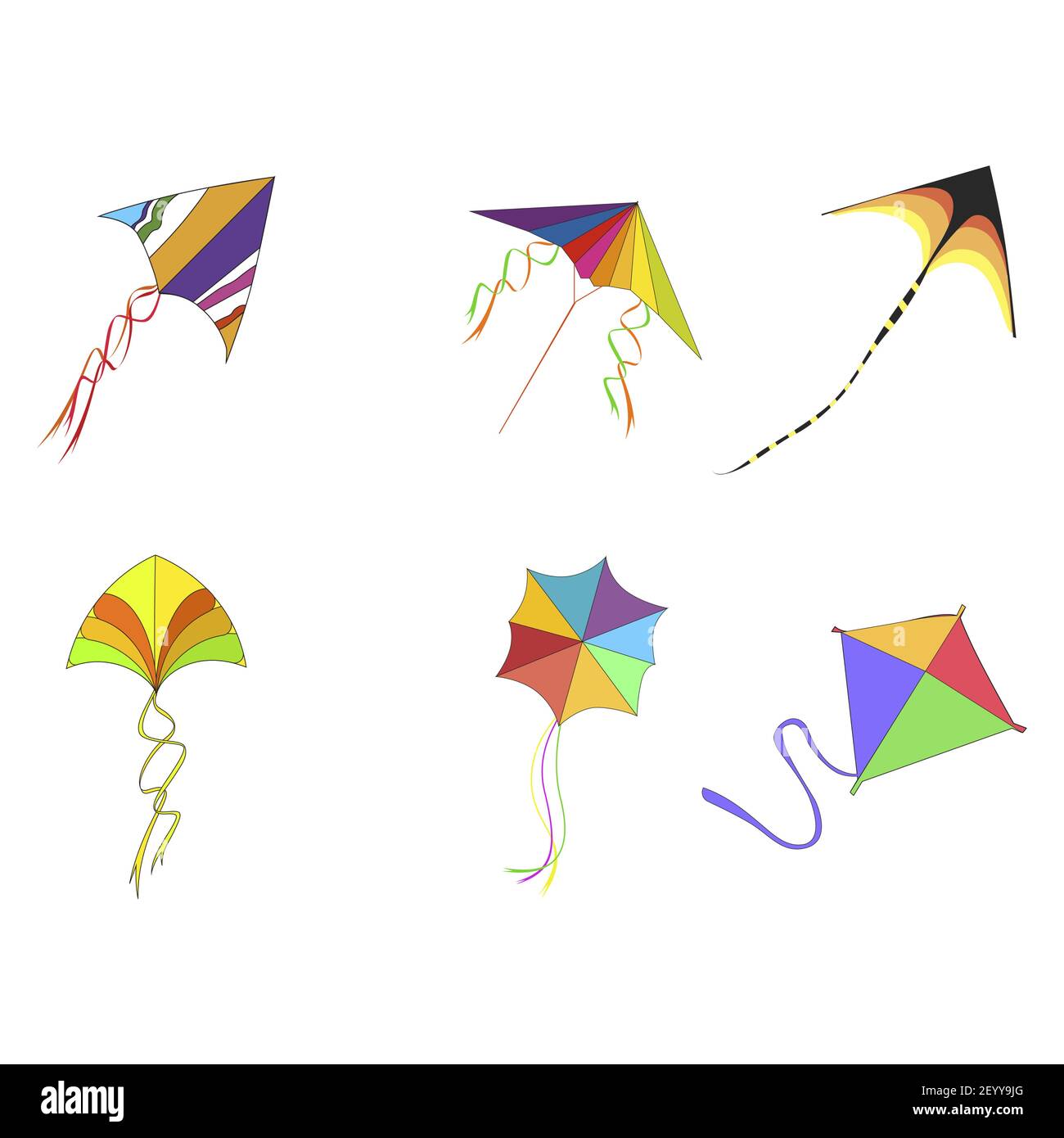 Cerfs-volants avec corde et motif coloré pour jouer aux enfants ou célébrer makar sankranti, activité de plein air dans l'enfance, illustration vectorielle Illustration de Vecteur