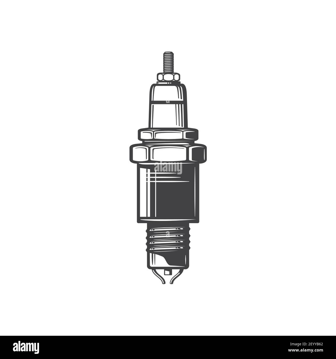 Fiche de l'icône monochrome isolée de la pièce de rechange du moteur du système d'allumage de la voiture. Bougie d'allumage Vector de bougie à combustion interne, réserve de moteur pour système d'allumage de voiture Illustration de Vecteur