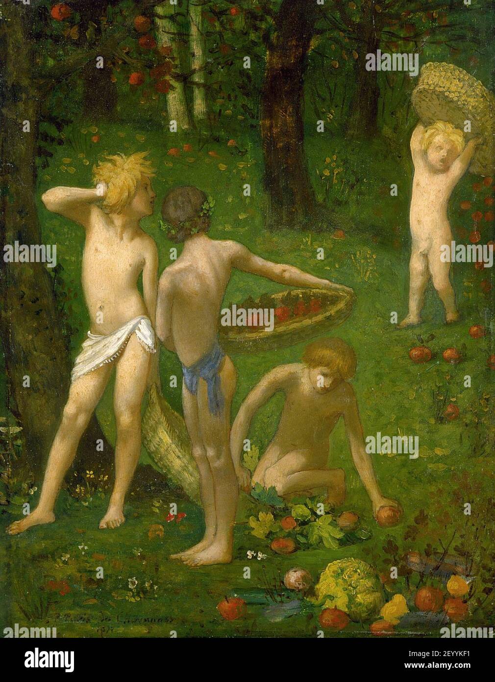 Pierre Cécile Puvis de Chavannes - enfants dans un verger - automne Banque D'Images