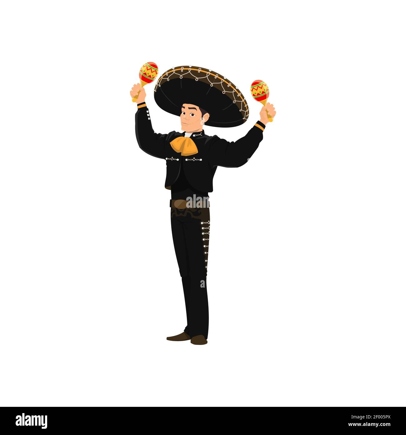 Homme brésilien en costume national et chapeau de sombrero jouant sur des instruments de musique de maracas musicien isolé de groupe. Vector mariachi musicien mexicain, voiture Illustration de Vecteur