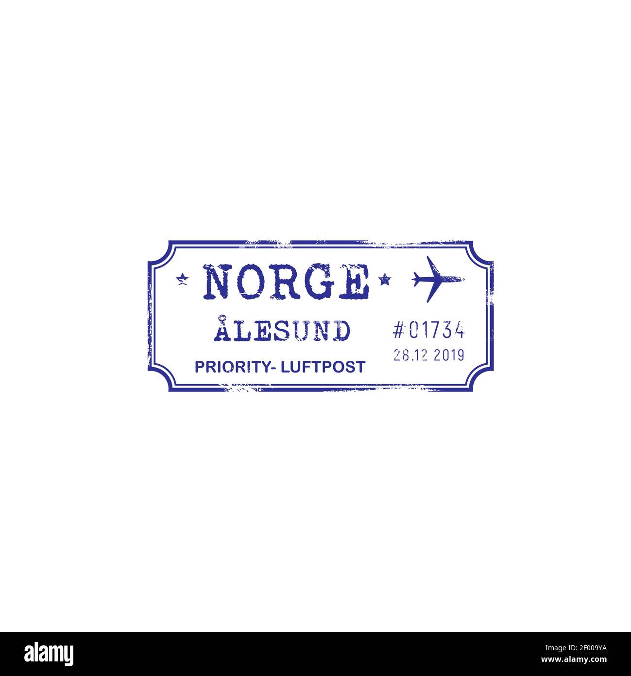 Norge Alesund Priority-luftpost isolé grange airmail poster icône. Vecteur prioritaire, marque d'instruction de courrier aérien sur colis avec symbole d'avion. Allemand Illustration de Vecteur