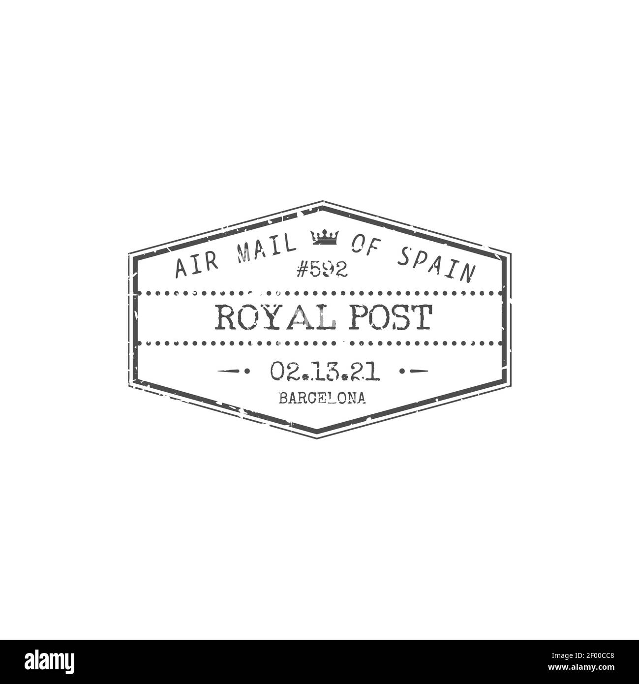 Courrier aérien de l'Espagne, poste royal isolé timbre de Barcelone. Vector airmail Delivery grunge icon, cachet de la poste espagnol. Transport par correspondance postale, r Illustration de Vecteur
