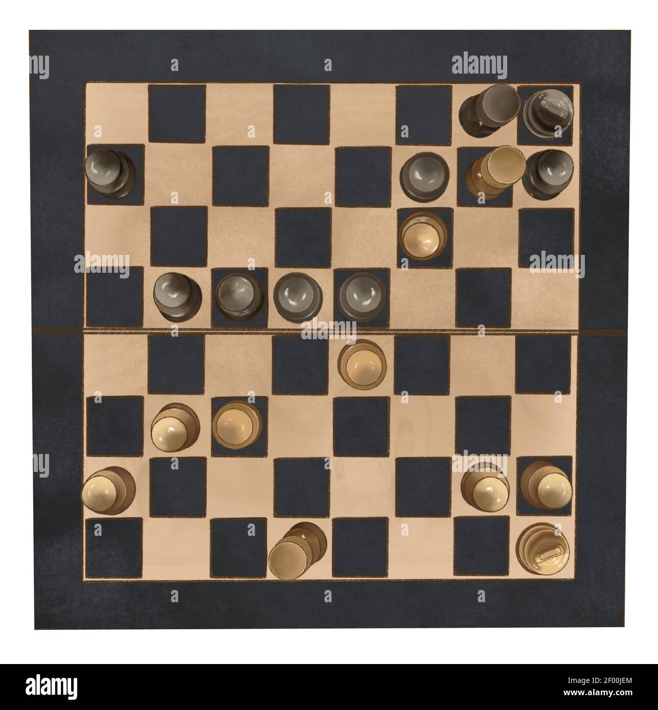 Vieux jeu d'échecs en bois isolé, chemin d'écrêtage. Banque D'Images