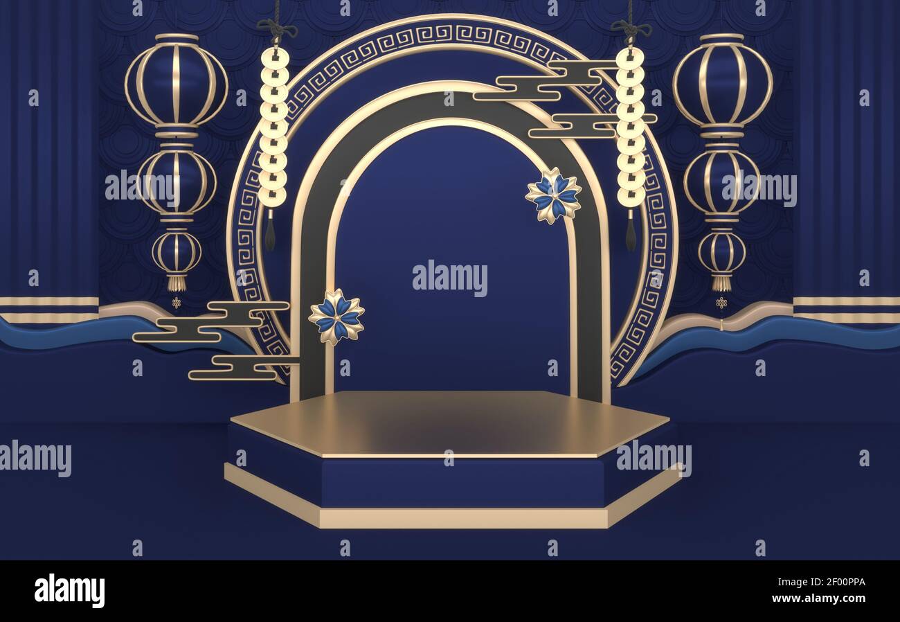 Blue Podium, podium minimal géométrique et décoration couleur japonaise  ton.rendu 3D Photo Stock - Alamy