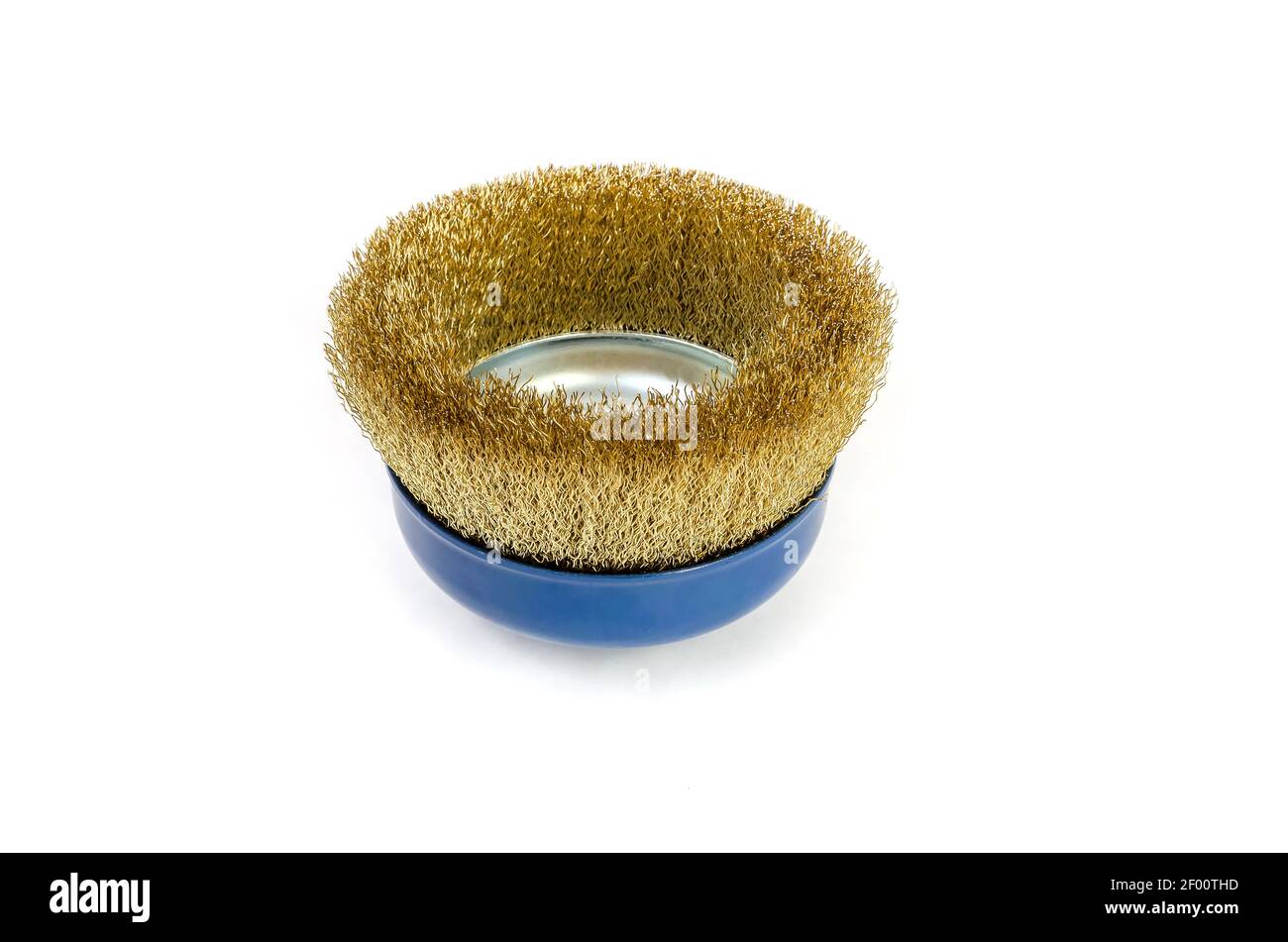 Disque à meuler, meuleuse d'angle, brosse métallique de polissage isolée sur fond blanc. Banque D'Images