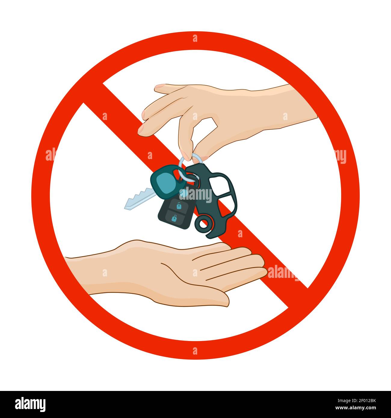 Symbole rouge d'interdiction avec clé à main et clé de voiture isolée sur fond blanc. Panneau interdiction de conduire. Clé de voiture dans le panneau d'interdiction. Inspection du véhicule. Vecteur Illustration de Vecteur