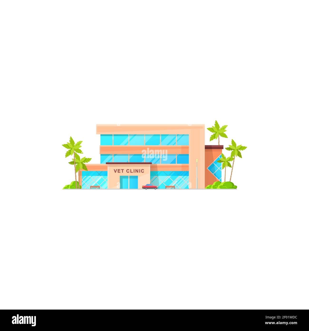 Hôpital vétérinaire clinique vétérinaire isolée façade extérieure. Vecteur animaux de santé bâtiment, magasin avec des médicaments pour guérir les animaux de compagnie, les chiens et le chat Illustration de Vecteur