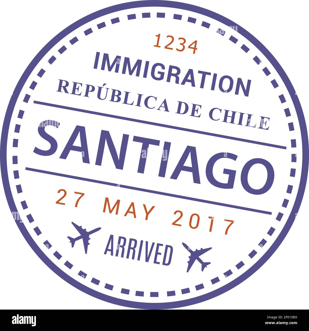 Visa d'arrivée à l'immigration Republica de Chili, aéroport international de Santiago, icône de timbre vecteur isolée Illustration de Vecteur