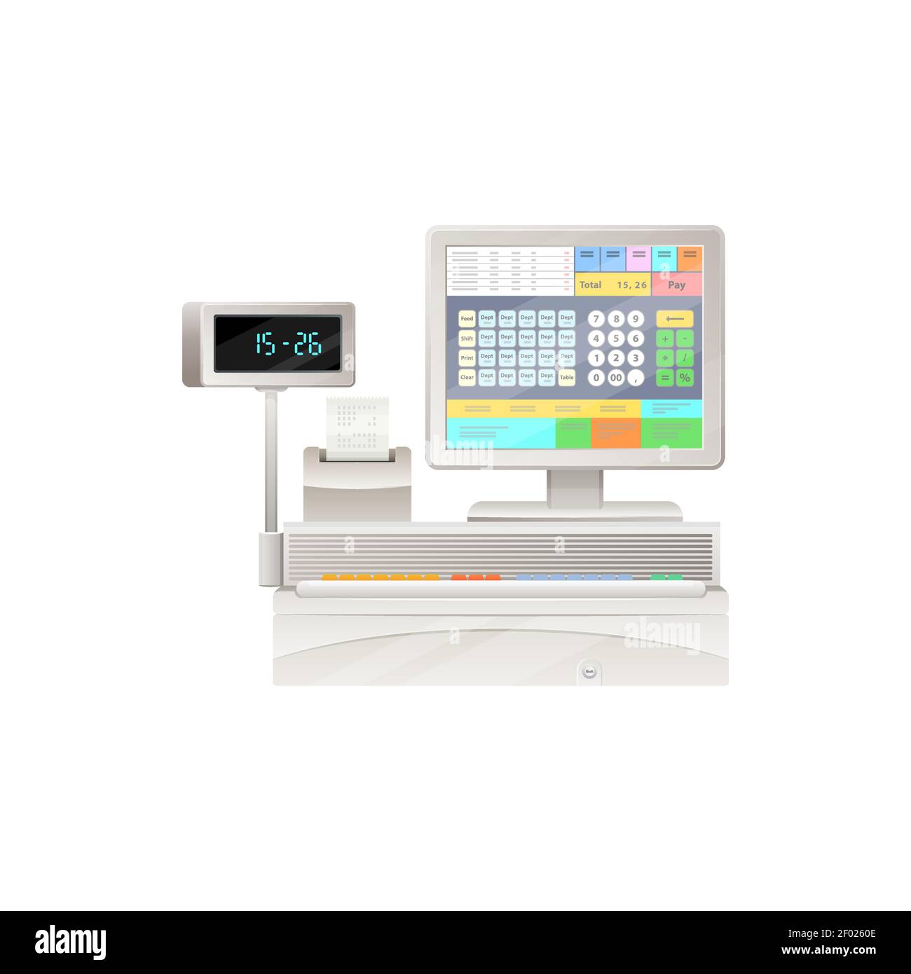 Bureau de caisse moderne avec écran tactile, caisse enregistreuse avec  imprimante de billets et affichage isolé des achats et de la machine  d'enregistrement des ventes. Cash r. Électronique Vector Image Vectorielle  Stock -