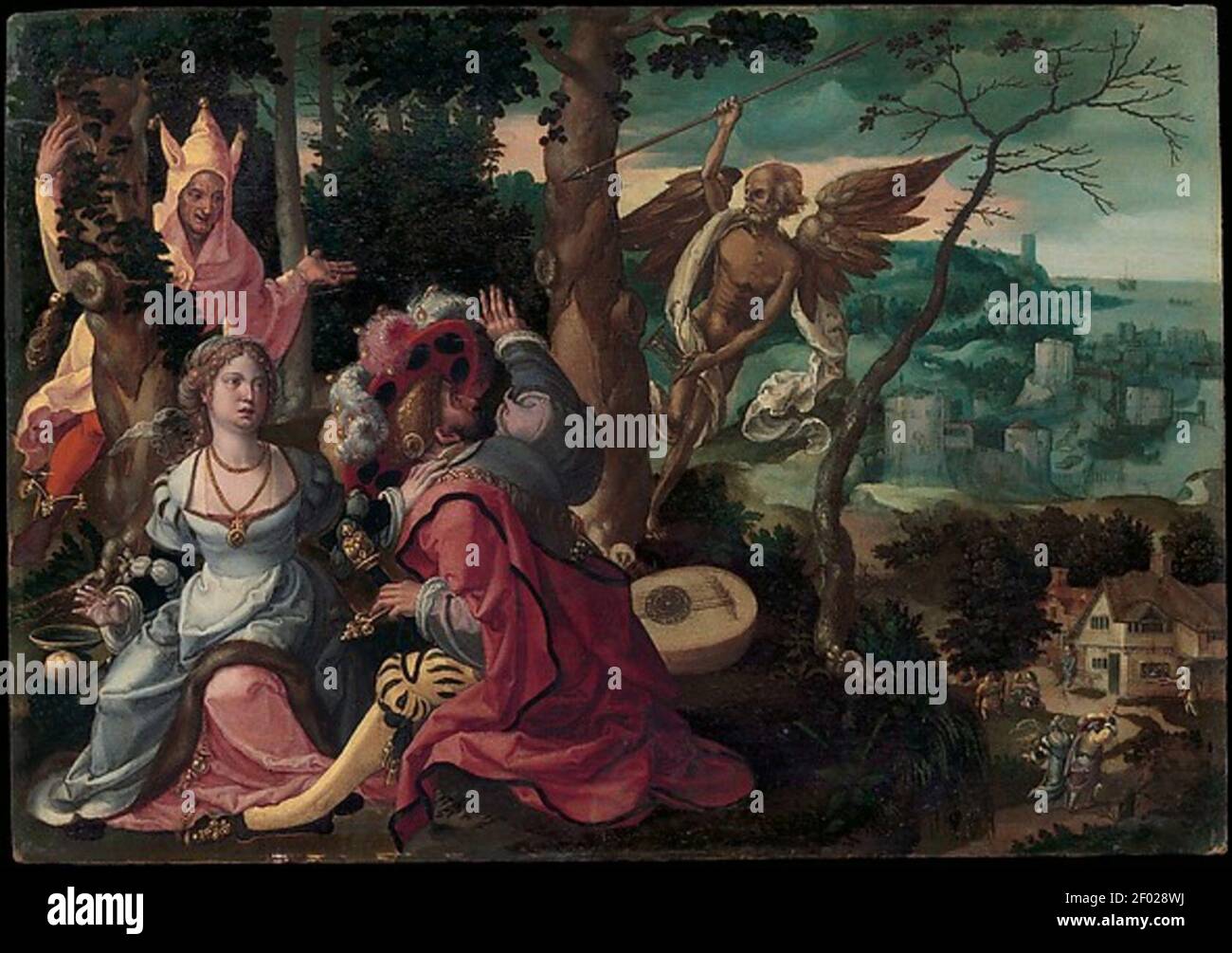 Pieter Coecke van Aelst - amoureux surpris par un Fool and Death. Banque D'Images Pieter Coecke van Aelst - amoureux surpris par un Fool and Death. Banque D'Images