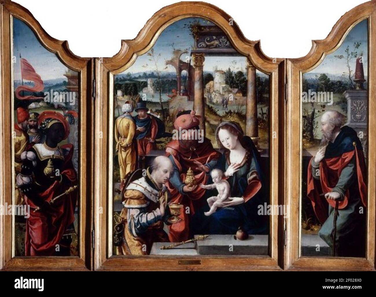 Pieter Coecke van Aelst - l'adoration du trypticase de Magi. Banque D'Images Pieter Coecke van Aelst - l'adoration du trypticase de Magi. Banque D'Images