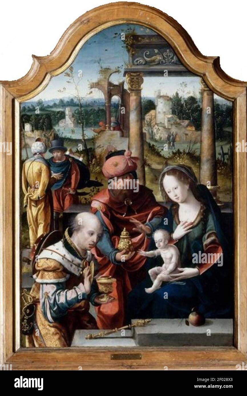 Pieter Coecke van Aelst - l'adoration du triptyque de Magi - panneau central. Banque D'Images Pieter Coecke van Aelst - l'adoration du triptyque de Magi - panneau central. Banque D'Images