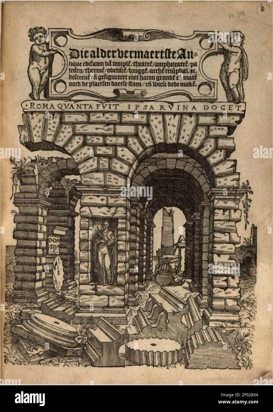 Pieter Coecke van Aelst - page de titre de la traduction de den eersten (vijfsten boeck van Architturen Sebastian Serlij. Banque D'Images Pieter Coecke van Aelst - page de titre de la traduction de den eersten (vijfsten boeck van Architturen Sebastian Serlij. Banque D'Images