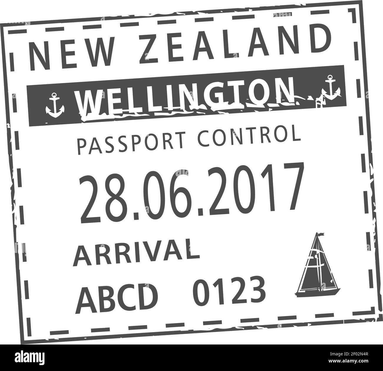 Tampon de visa du port de Wellington isolé. Contrôle de passeport vectoriel, arrivée par mer en Nouvelle-Zélande Illustration de Vecteur