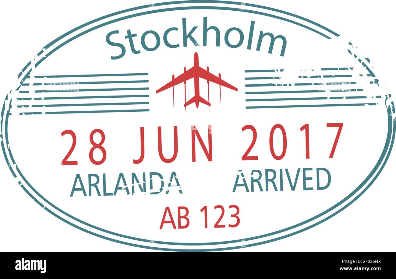 Le timbre de contrôle aux frontières de l'aéroport d'Arlanda a isolé le modèle de visa de Stockholm. Signe d'arrivée Vector, date d'arrivée Illustration de Vecteur