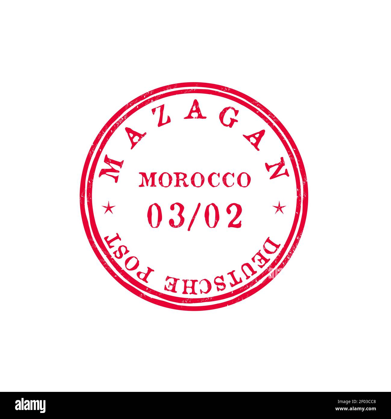 El Jadida Mazagan ville portuaire sur la côte atlantique du Maroc modèle de timbre postal. Imprimé de joint en caoutchouc à encre vectorielle avec date, emblème rouge de postal express del Illustration de Vecteur