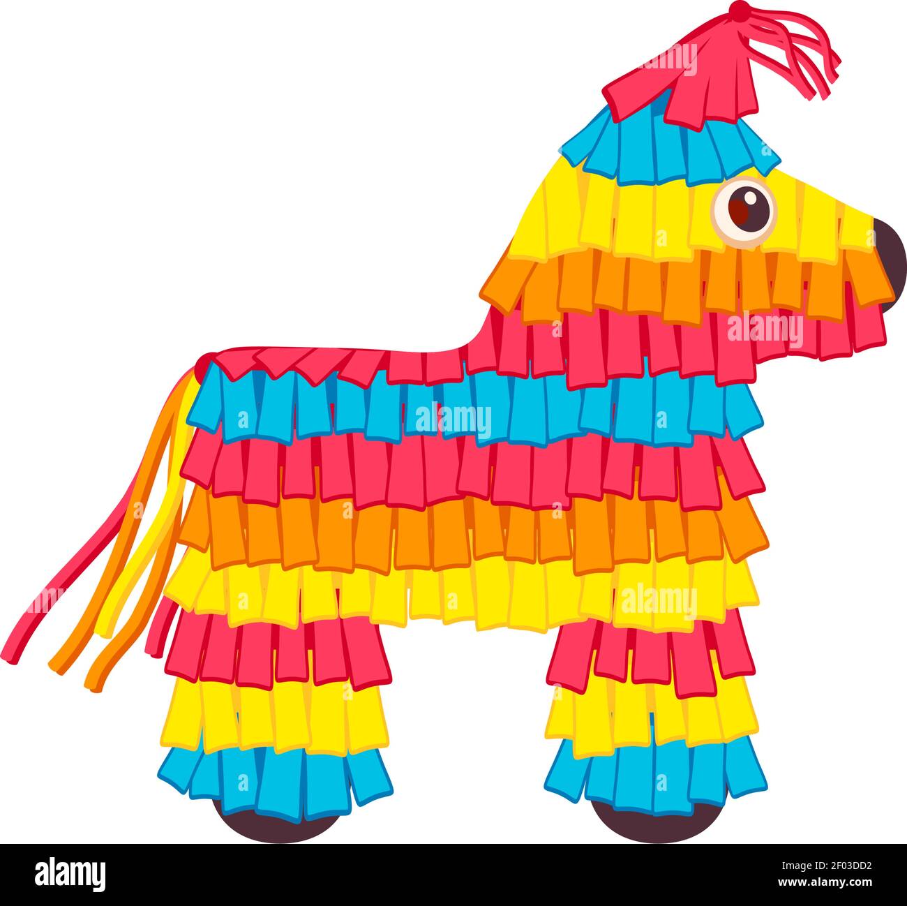 Icône isolée de vecteur de cheval de pinata mexicain. Vacances au Mexique, fête d'anniversaire pinata âne jouet Illustration de Vecteur