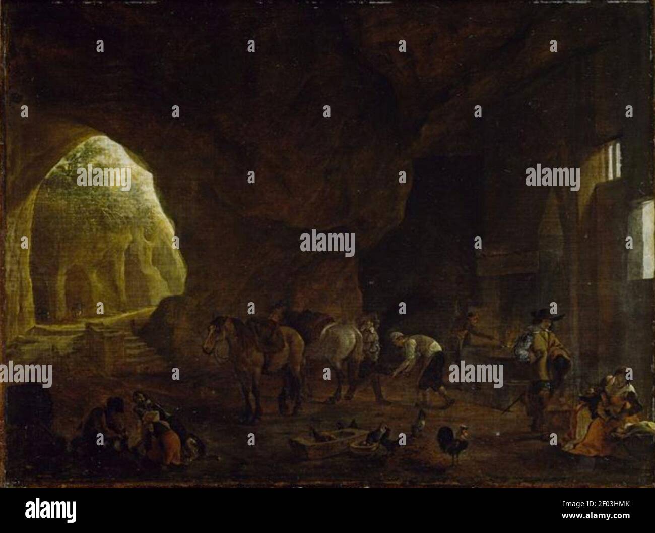 Pieter van Laer - forgeron dans une ruine romaine. Banque D'Images