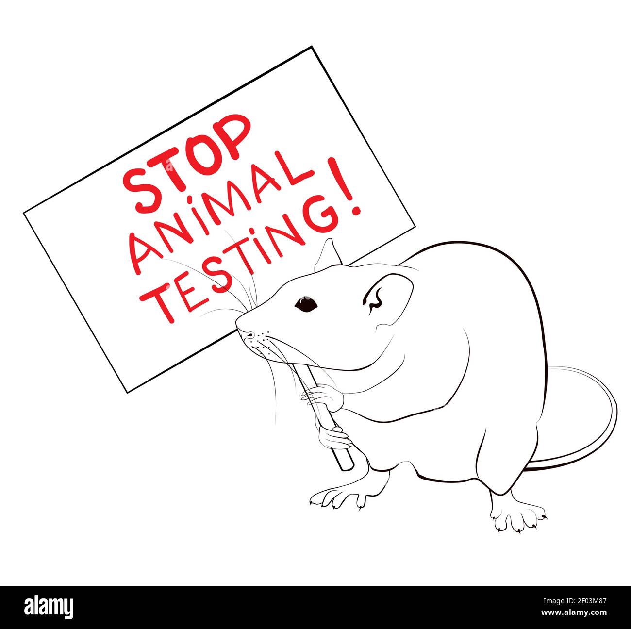 Le rat proteste et tient une bannière contre les essais sur les animaux. Concept d'arrêt de la cruauté des dessins au trait.Illustration vectorielle. Illustration de Vecteur
