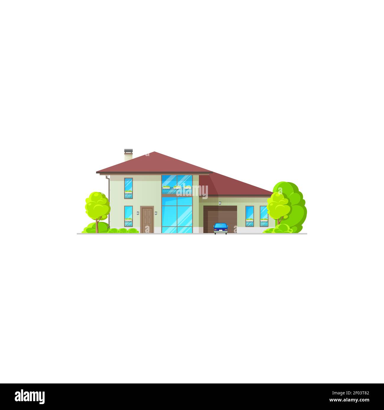 Mansarde ou appartement privé, maison urbaine en rangée avec garage, véhicule garée et mansarde réaliste fenêtres icône isolée. Maison de campagne, privée urbaine Illustration de Vecteur