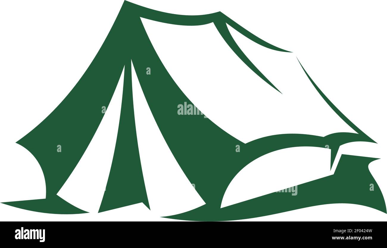 Icône de tente de camping et de randonnée, alpinisme et tourisme extrême. Symbole vecteur cabine aventure en extérieur. Logement portable étanche, symbole de Illustration de Vecteur