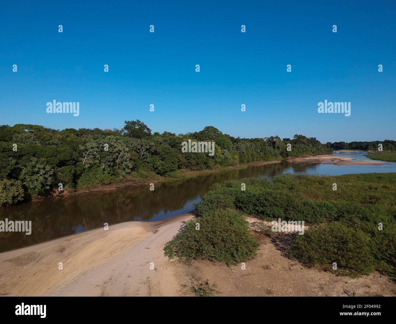 Vue aérienne de Rio Cuiaba, Pantanal, Mato Grosso, Brésil. Banque D'Images