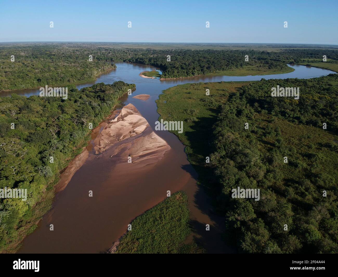 Vue aérienne de Rio Cuiaba, Pantanal, Mato Grosso, Brésil. Banque D'Images