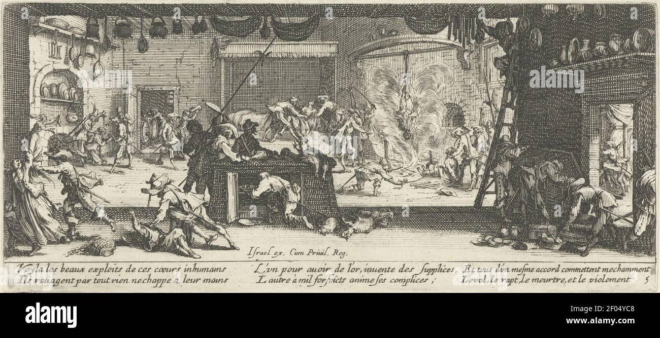 Pilling des misères et des malheurs de la guerre par Jacques Callot. Banque D'Images