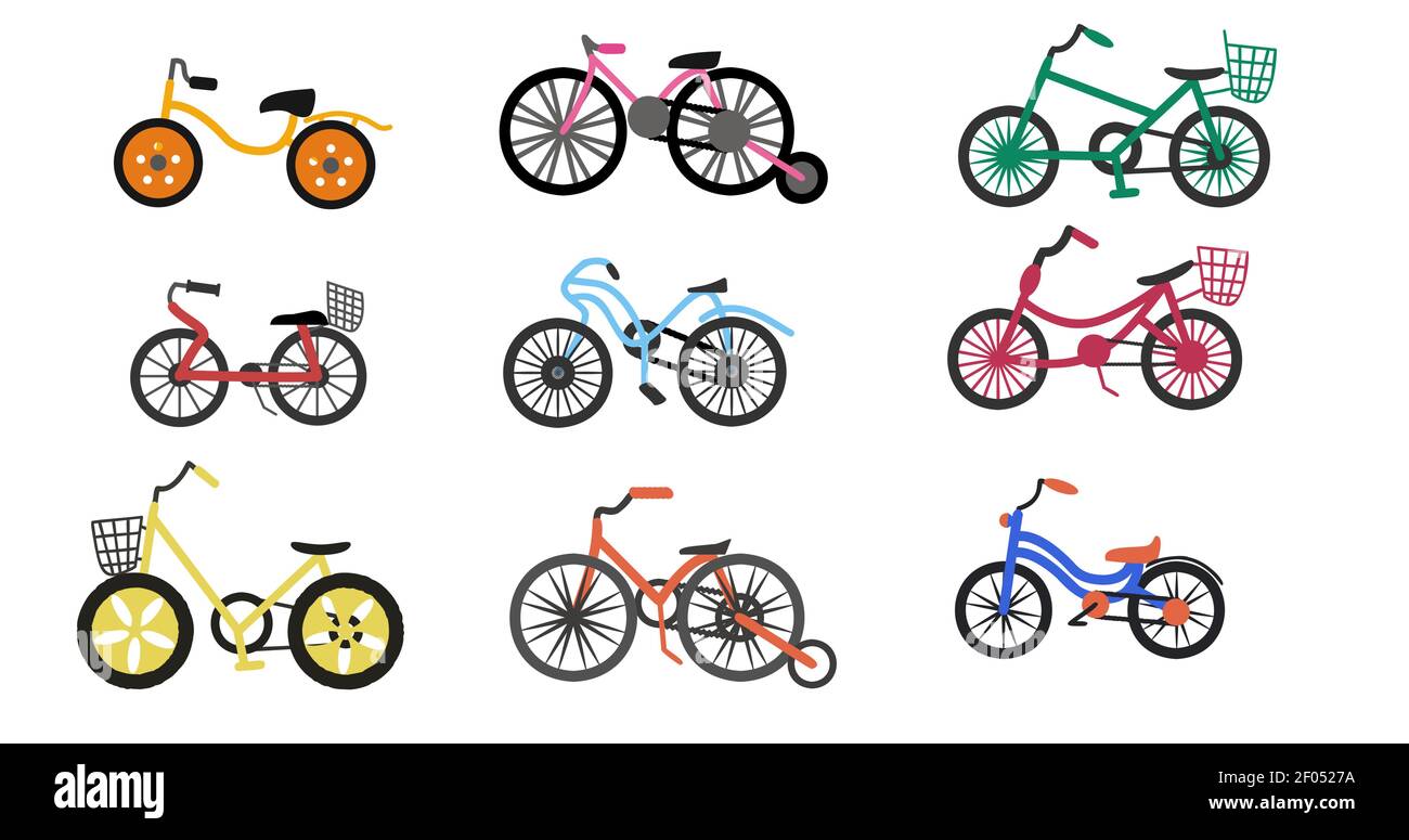 Illustration vectorielle de l'ensemble coloré de vélos pour enfants Illustration de Vecteur