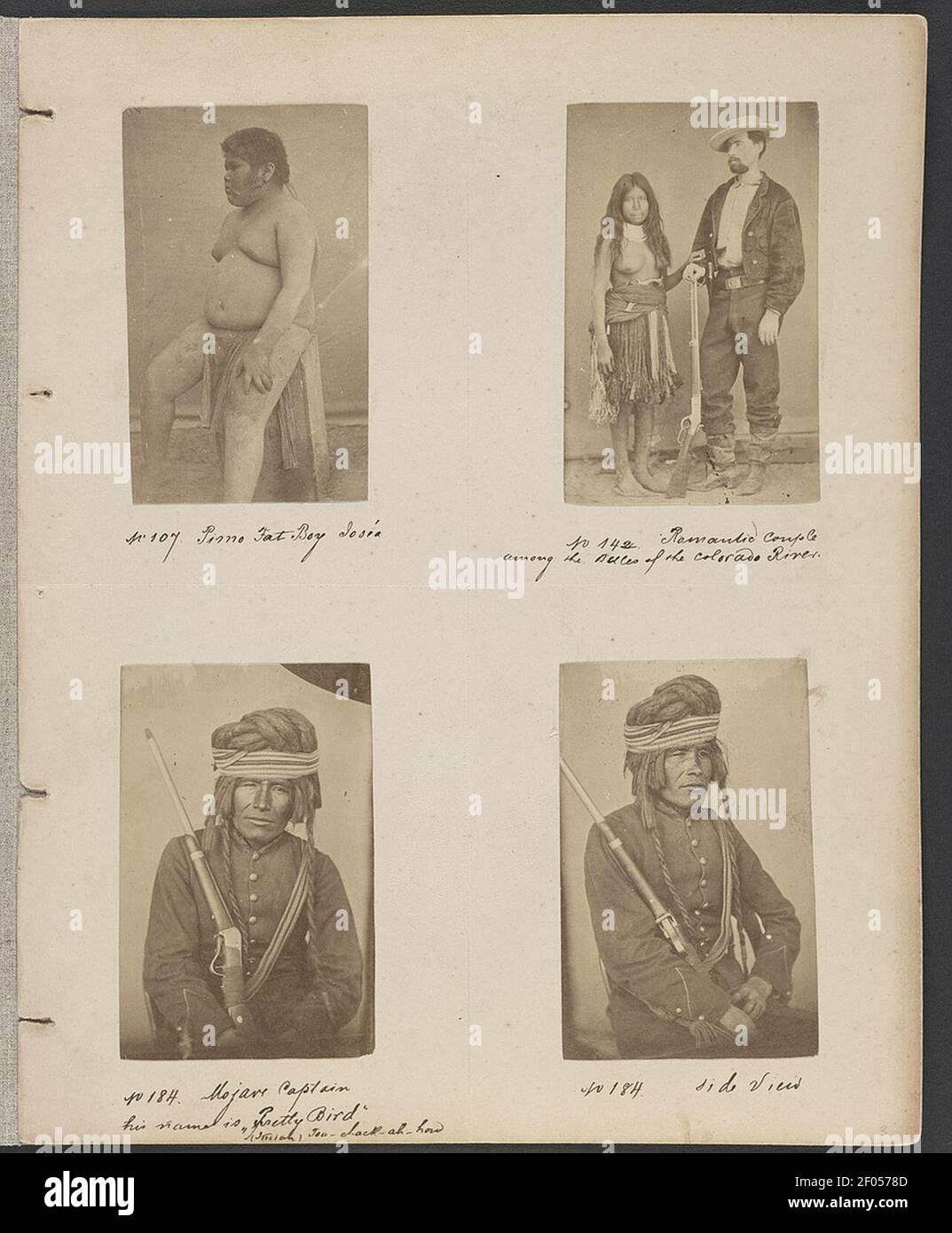 Pimo (c.-à-d., Pima) Fat Boy Joséa couple romantique parmi les Delles (sic) du fleuve Colorado ; Mojave capitaine, son nom est ''Pretty Bird'' (Indien) Toa-Jack-ah-how. Banque D'Images