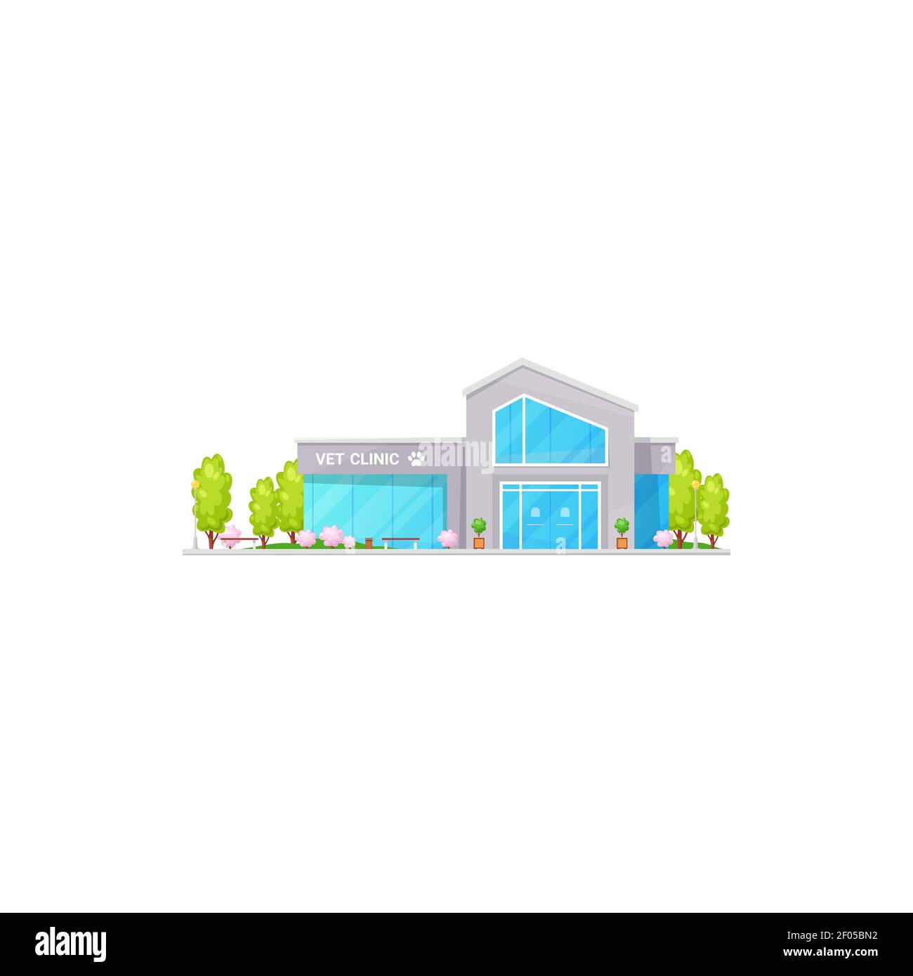 Centre de traitement des animaux domestiques clinique vétérinaire isolée façade extérieur bâtiment réaliste icône. Vector médecine vétérinaire hôpital, animaux de santé bu Illustration de Vecteur