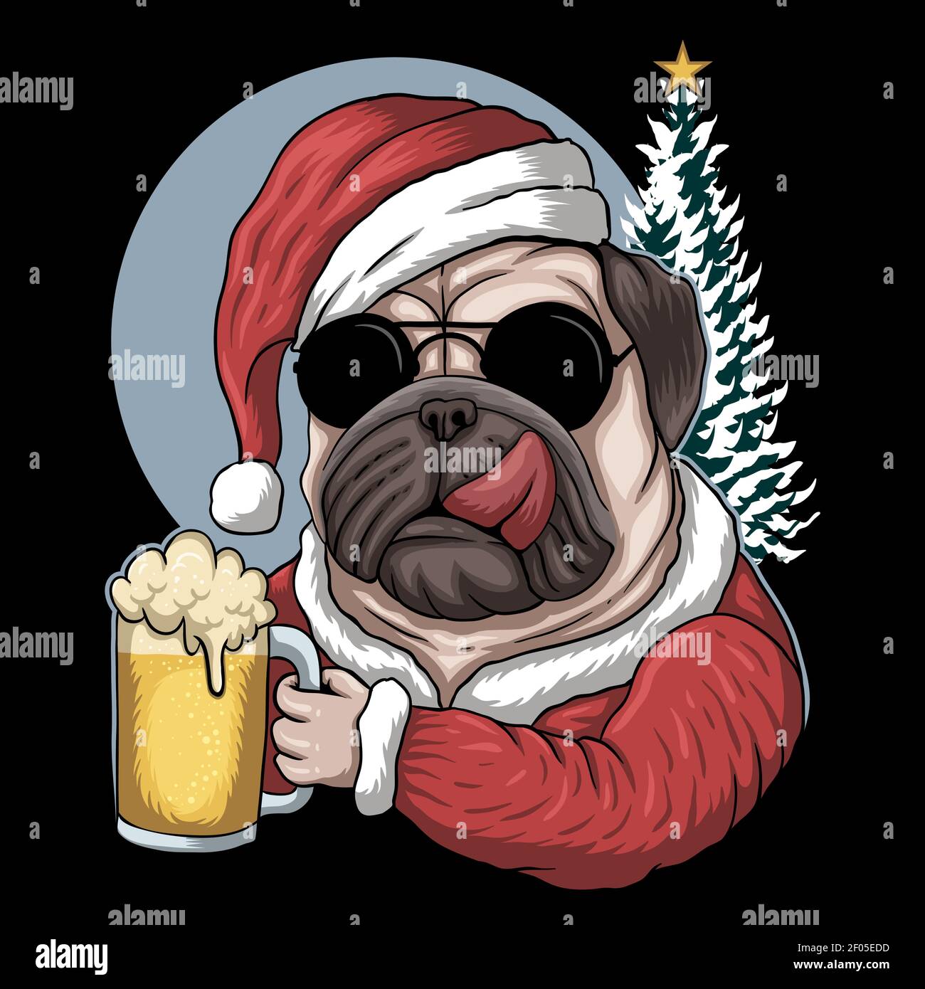 Bière de chien PUG portant un costume de père noël pour le vecteur de noël illustration pour votre société ou marque Illustration de Vecteur