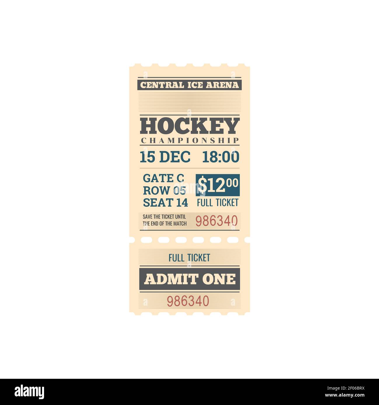 Billet complet, carte rétro isolée de hockey sur glace Illustration de Vecteur