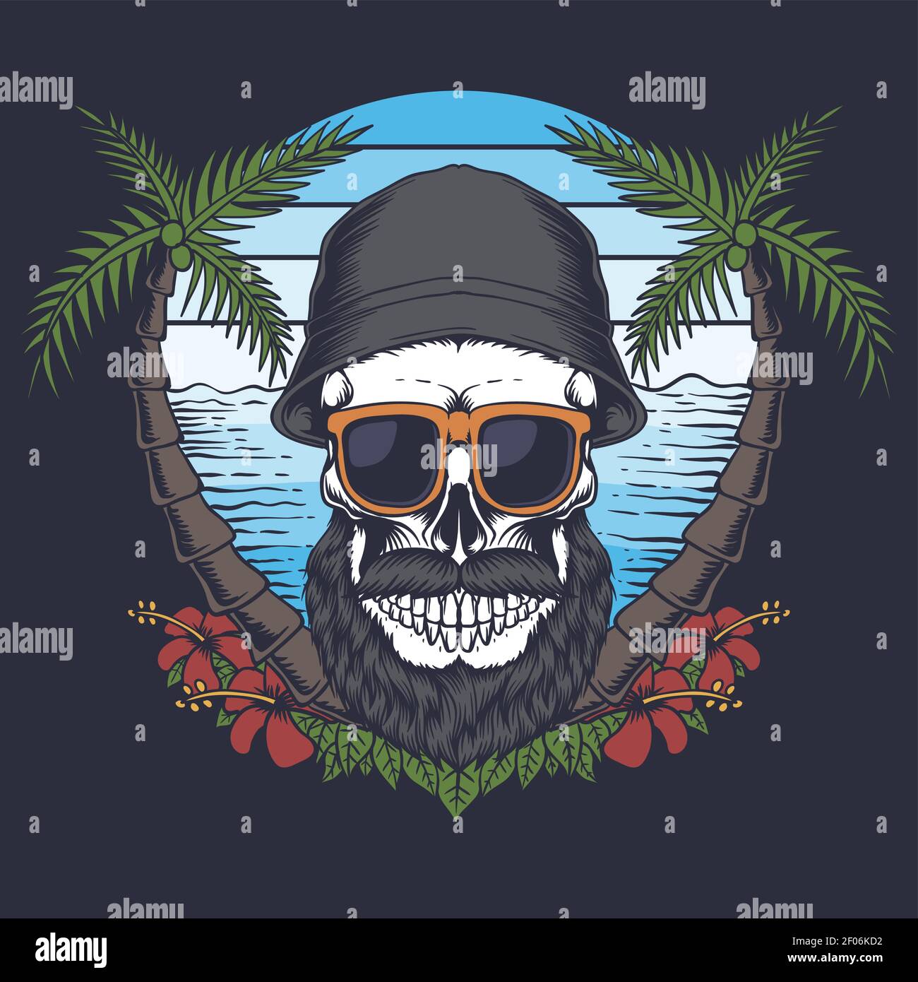 Crâne barbe moustache Beach Vector illustration pour votre entreprise ou marque Illustration de Vecteur