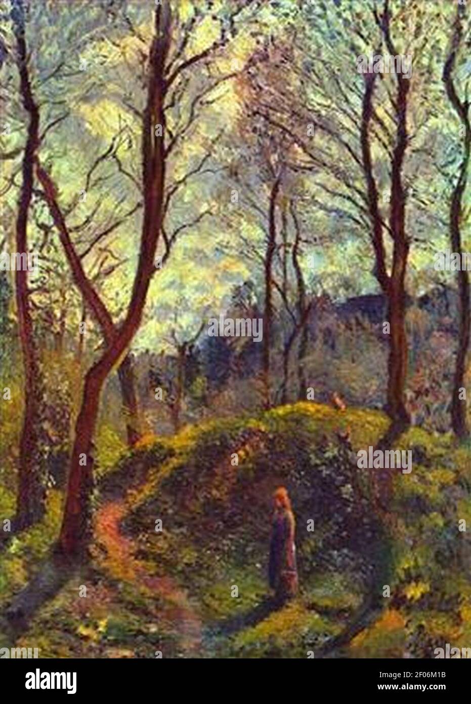 Pissarro - paysage-avec-grands-arbres. Banque D'Images