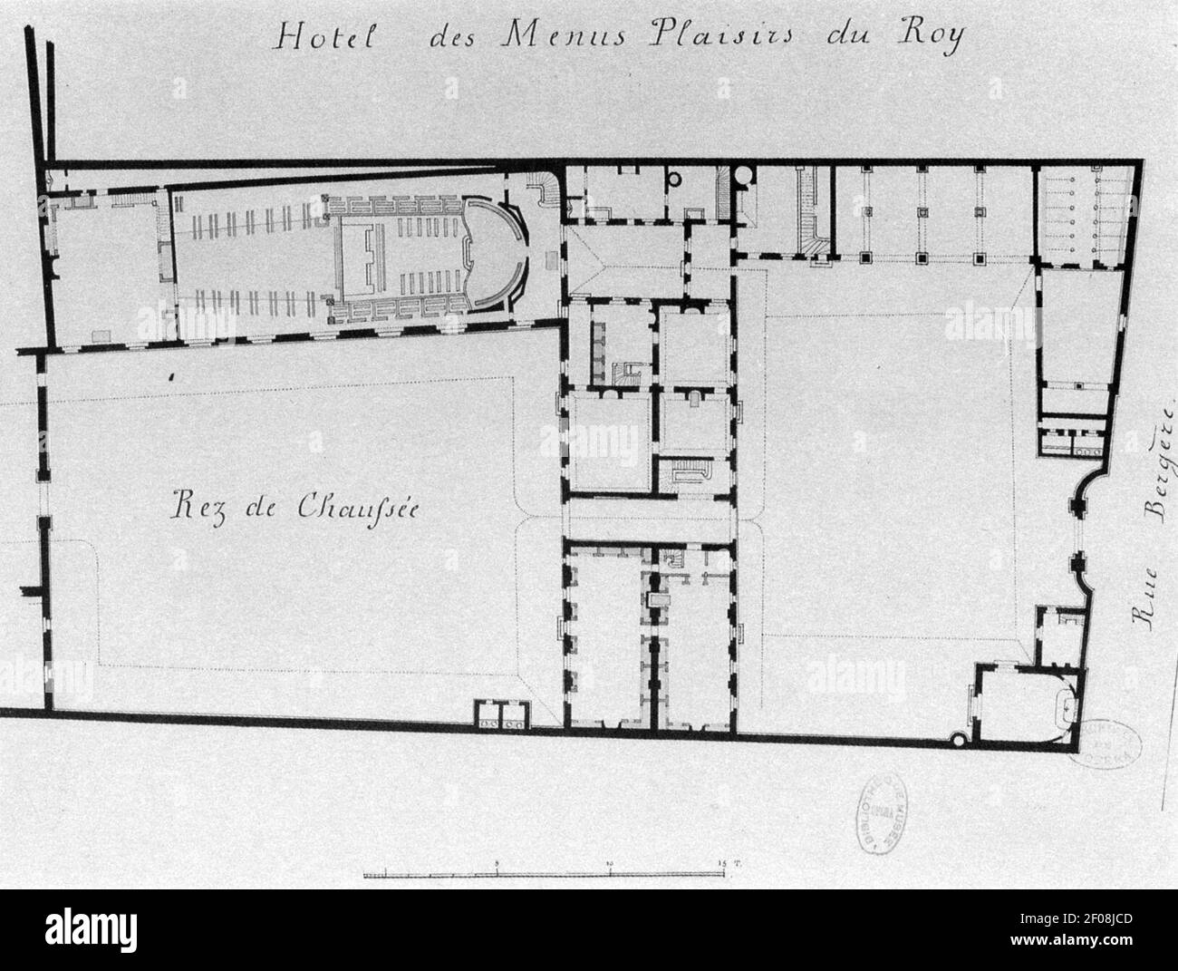 Plan de l'Hôtel des menus-plaisir (rue Bergère) - Gourret 1985 p84. Banque D'Images