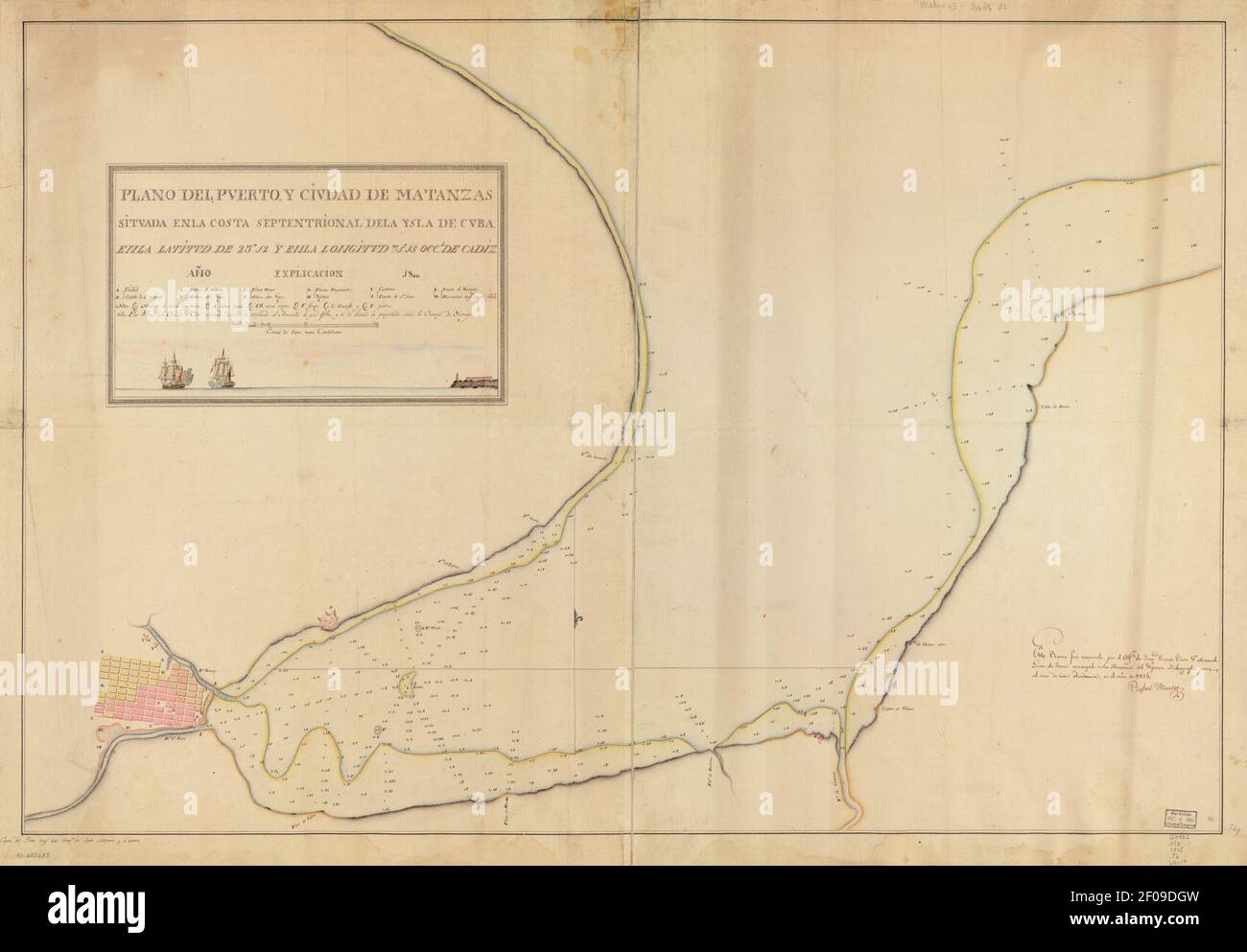 Plano del puerto y Ciudad de Matanzas situada en la costa septentrional de la ysla de Cuba en la latitud de 23⁰12ʹ y en la longitud 75⁰l5ʹ occl. De Cádiz, año 1800 Banque D'Images