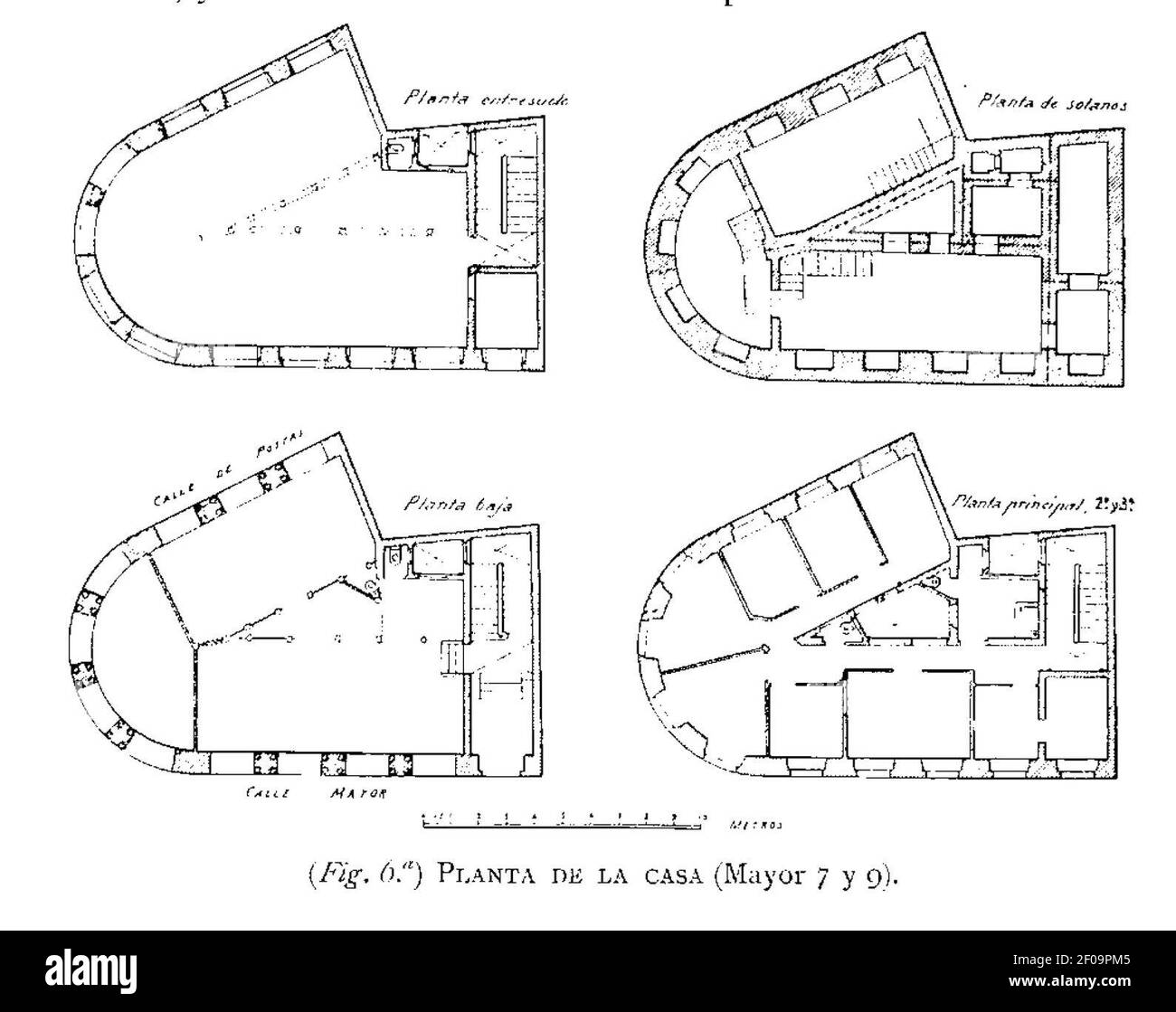 Planta de la casa de la calle Mayor 7 y 9, en la obra del arquitecto Manuel Medrano (1907). Banque D'Images