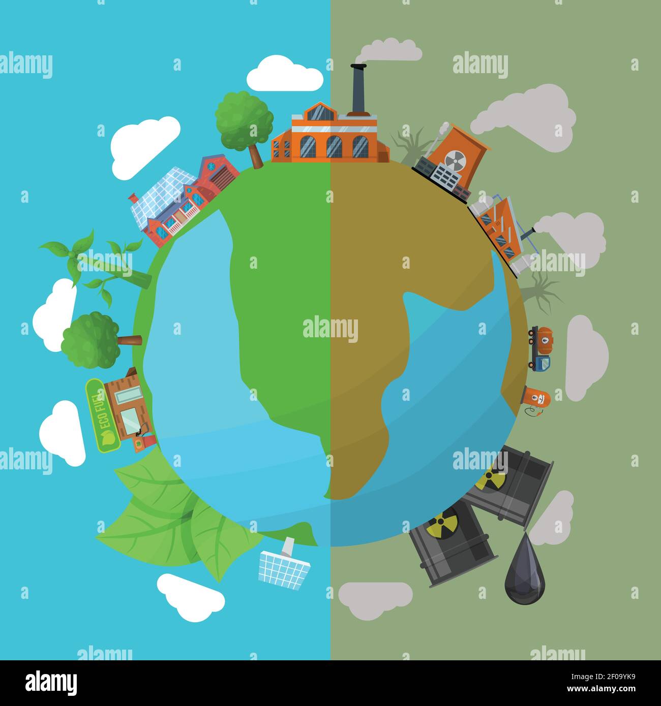Affiche de pollution de couleur environnementale deux types de planète ...