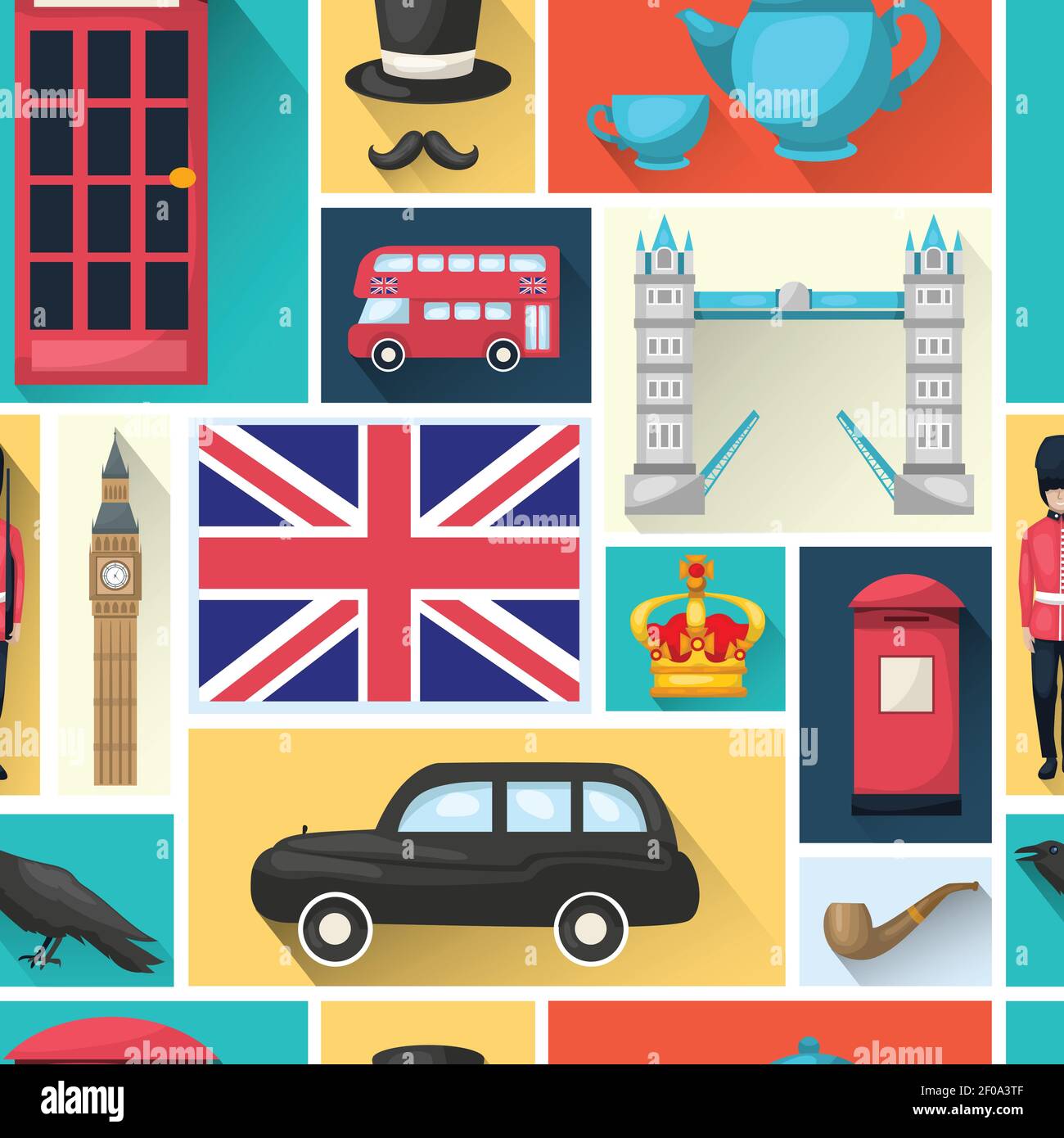 Motif d'arrière-plan transparent de Londres avec icône en forme de carré ombré vues de l'illustration city vector Illustration de Vecteur